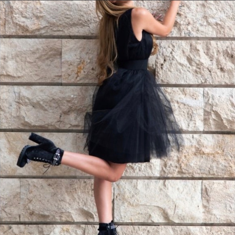 Modcloth Proud Posture Fit & Flare Tulle Party Cocktail Dress Black 2X NWOT